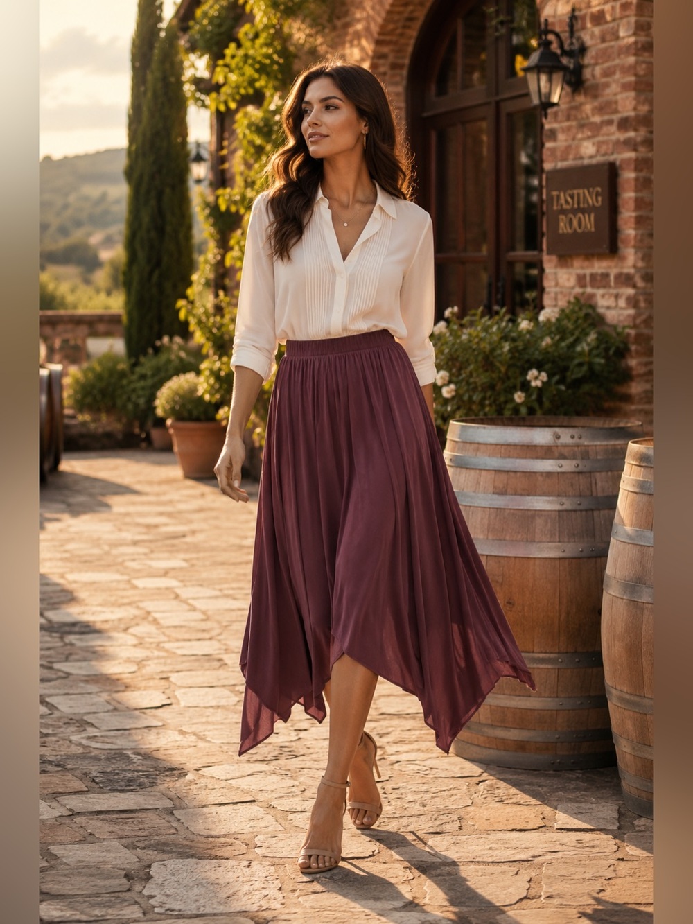 NWT Anthropologie AMADI Wine Bordeaux Asymmetrical Midi Skirt L Made USA Pull On
